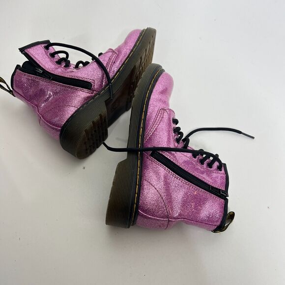 Dr. Martens Junior Girls US 13 Pink Cosmetic 1460 Glitter Lace Up Combat Boots - Picture 4 of 9
